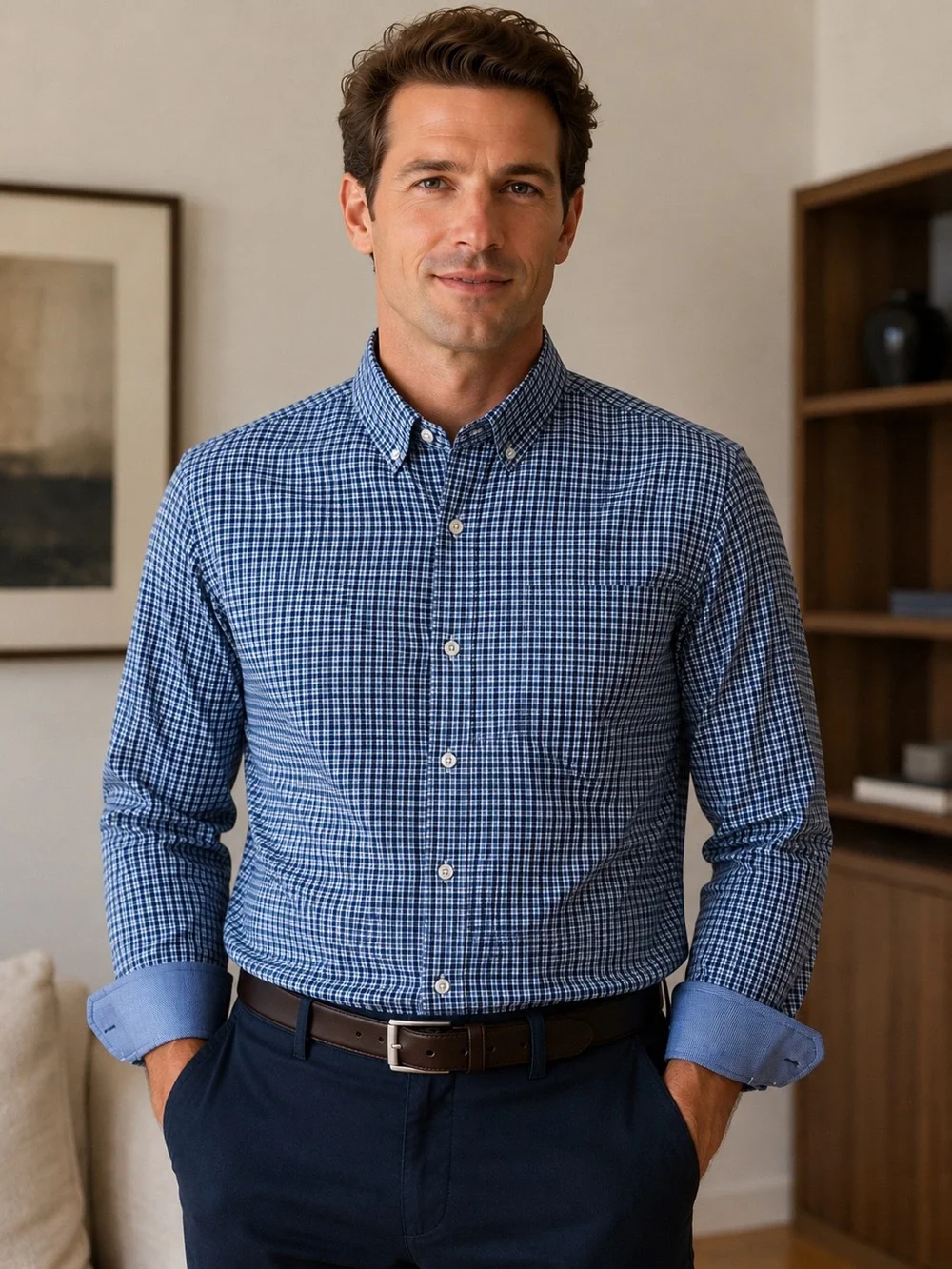 Banana Republic Men’s Non-Iron Tailored Slim Fit Plaid Shirt – Size Large